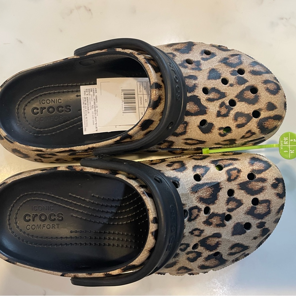 CROCS Baya Platform Animal Print Clog - Black, Tan, & Brown